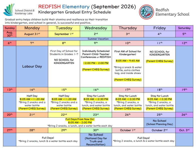 REDFISH 'Kindergarten Gradual Entry' SCHEDULE (26+27)